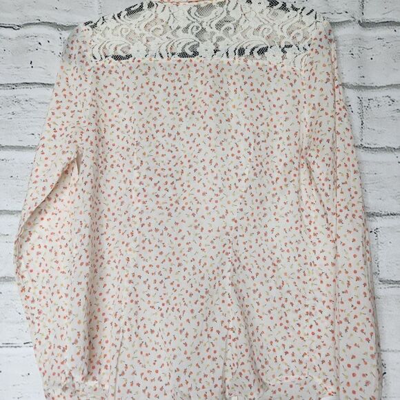 Lauren Conrad Semi Sheer Long Sleeve Button Up Collared Blouse Floral Medium - Picture 13 of 13
